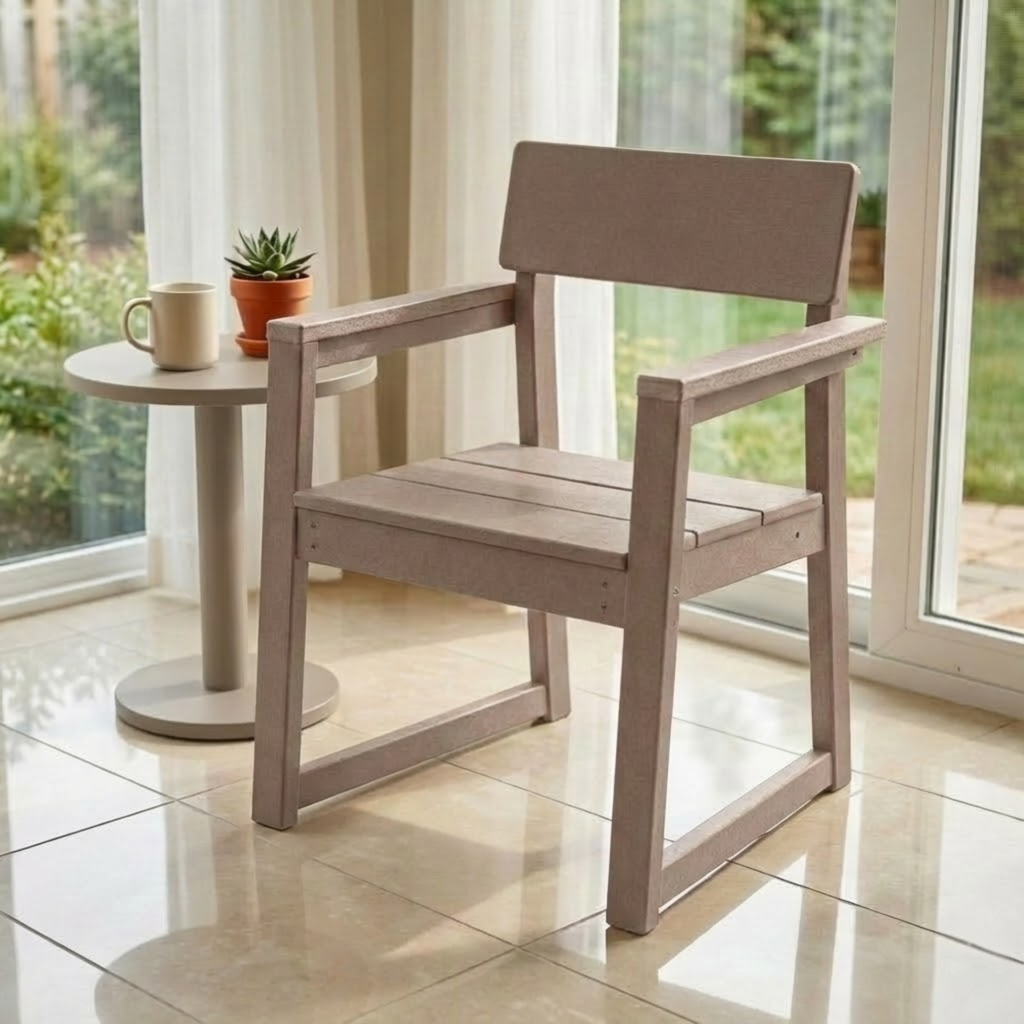 WONDERWALL 'Une Collection' Antique Wood Color Outdoor Armchair with HDPE Construction - Wood