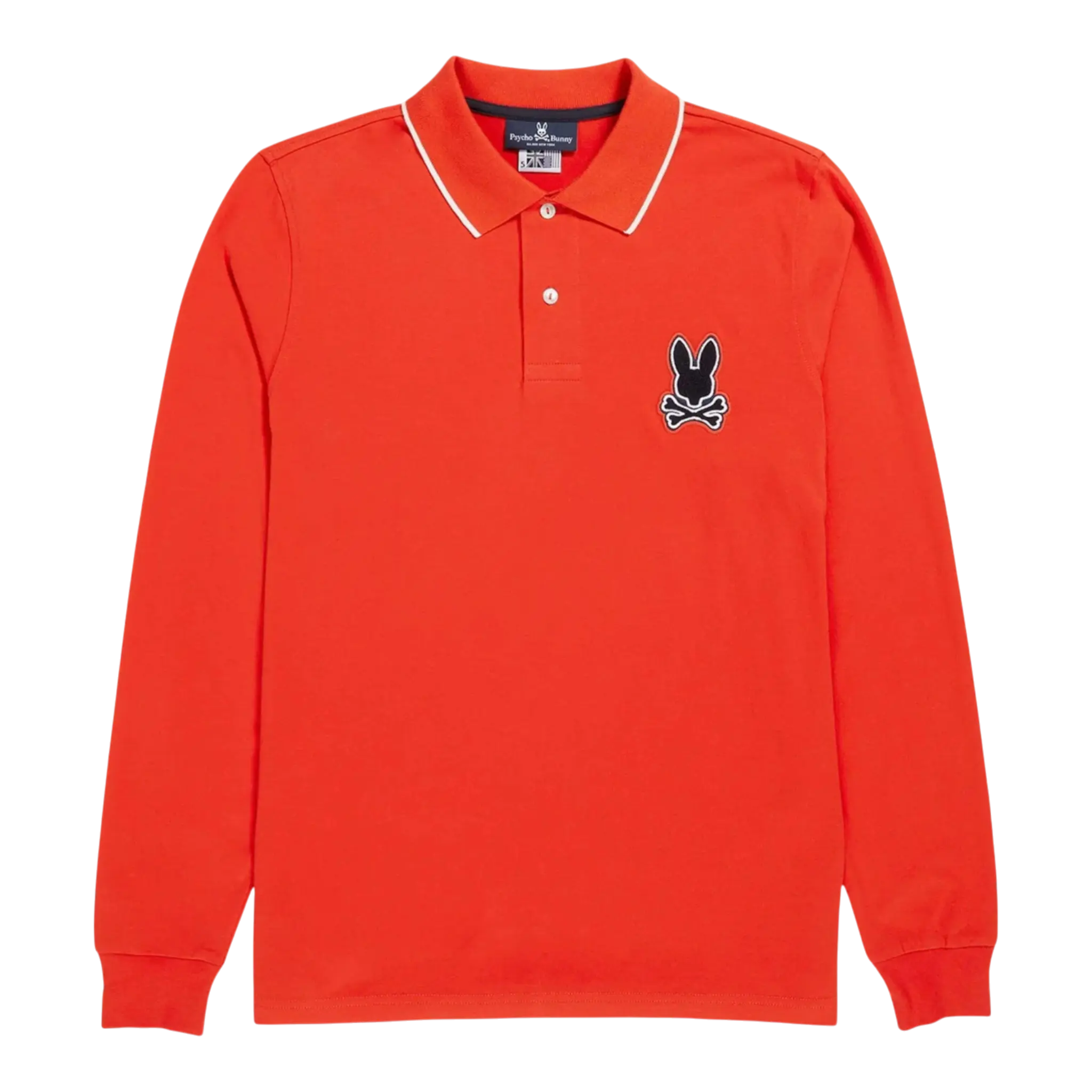 Psycho Bunny Patchin Jersey Chenille Bunny Logo Men Long Sleeve Polo Shirt Red Spice