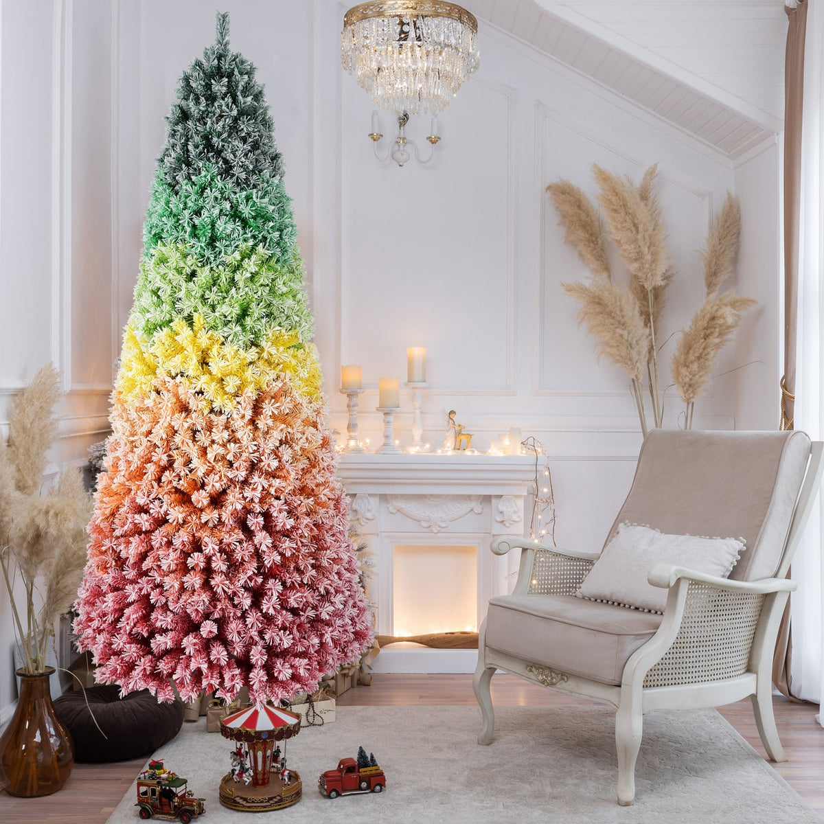 WONDERWALL ‘Noël DuBois’ 6 ft Flocked Artificial Christmas Tree – Rainbow