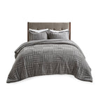 WONDERWALL 'Une Collection' Grey Fur Down Alternative Comforter Mini Set with Checkerboard Texture - Grey