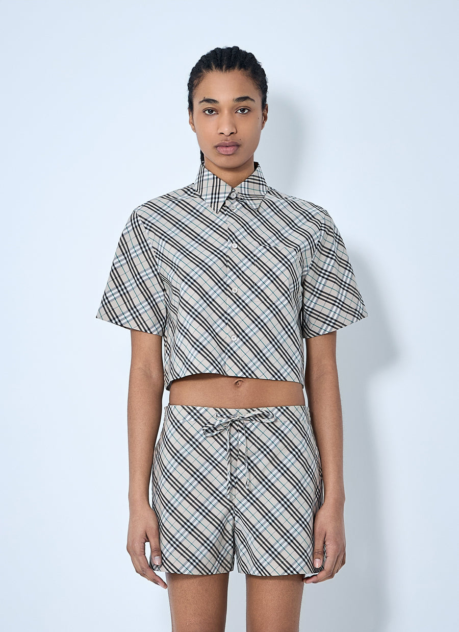 Women Crop Check Shirt