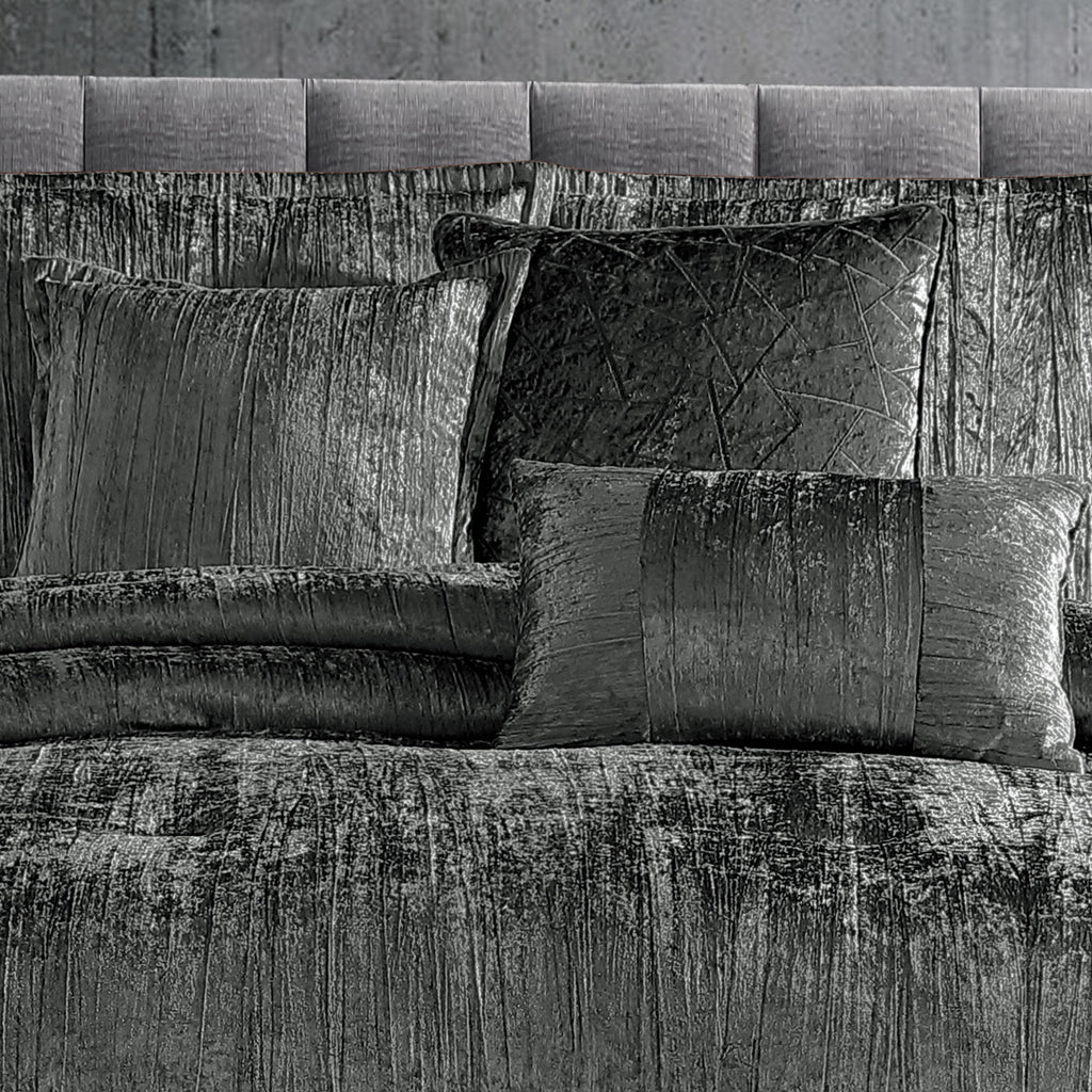 WONDERWALL 'Une Collection' Charcoal Crinkle Velvet Comforter Ensemble with Plush Fill - 7 Piece Set