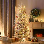 WONDERWALL ‘Noël DuBois’ Snow-Flocked Artificial Christmas Tree with 250 Warm Yellow Lights – Green