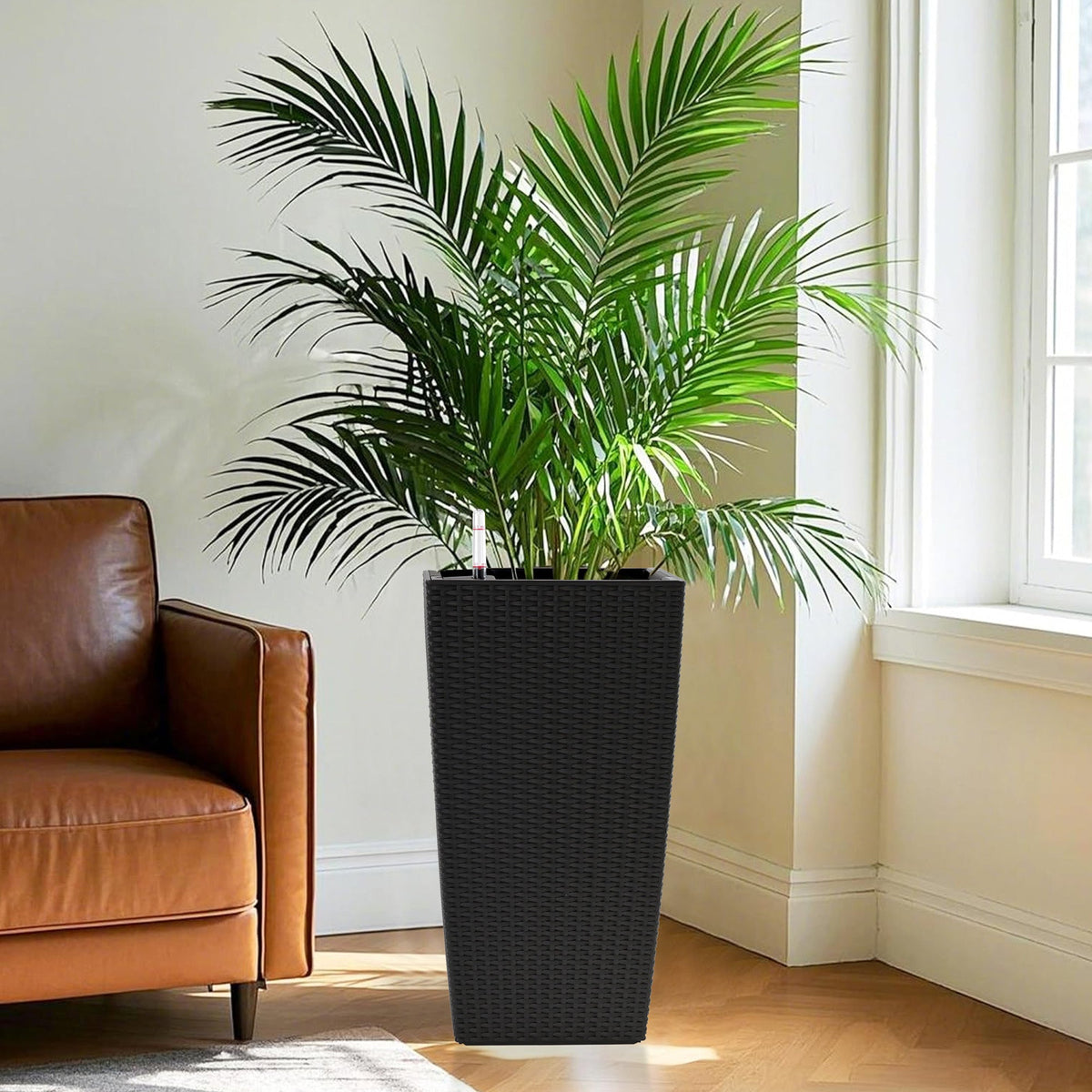 WONDERWALL 'Une Collection' Square Planters with Automatic Watering System - Faux Rattan, Pack of 2