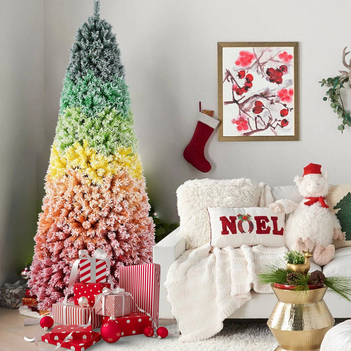 WONDERWALL ‘Noël DuBois’ 6 ft Flocked Artificial Christmas Tree – Rainbow