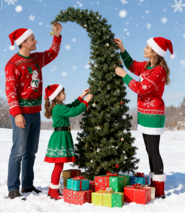 WONDERWALL ‘Noël DuBois’ 6 ft Bent-Top Artificial Christmas Tree with 200 Warm White LEDs – Green