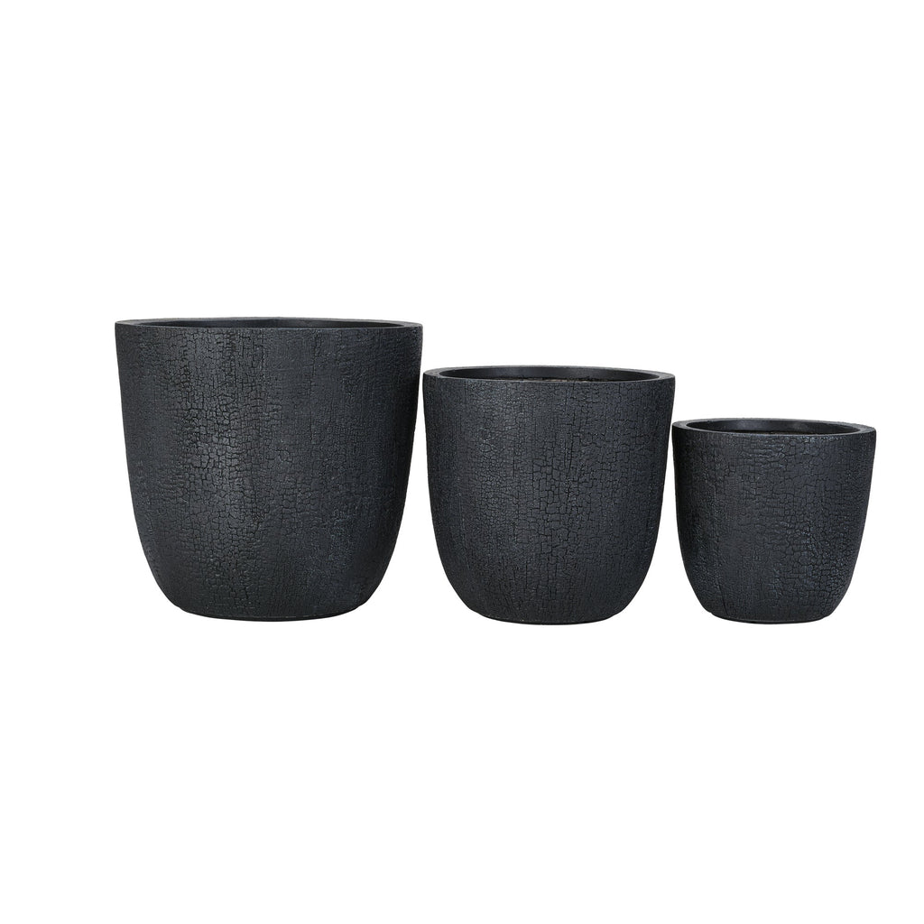 WONDERWALL 'Une Collection' Lightweight MGO Planter Set of 3 with Crackle Texture - Neutral