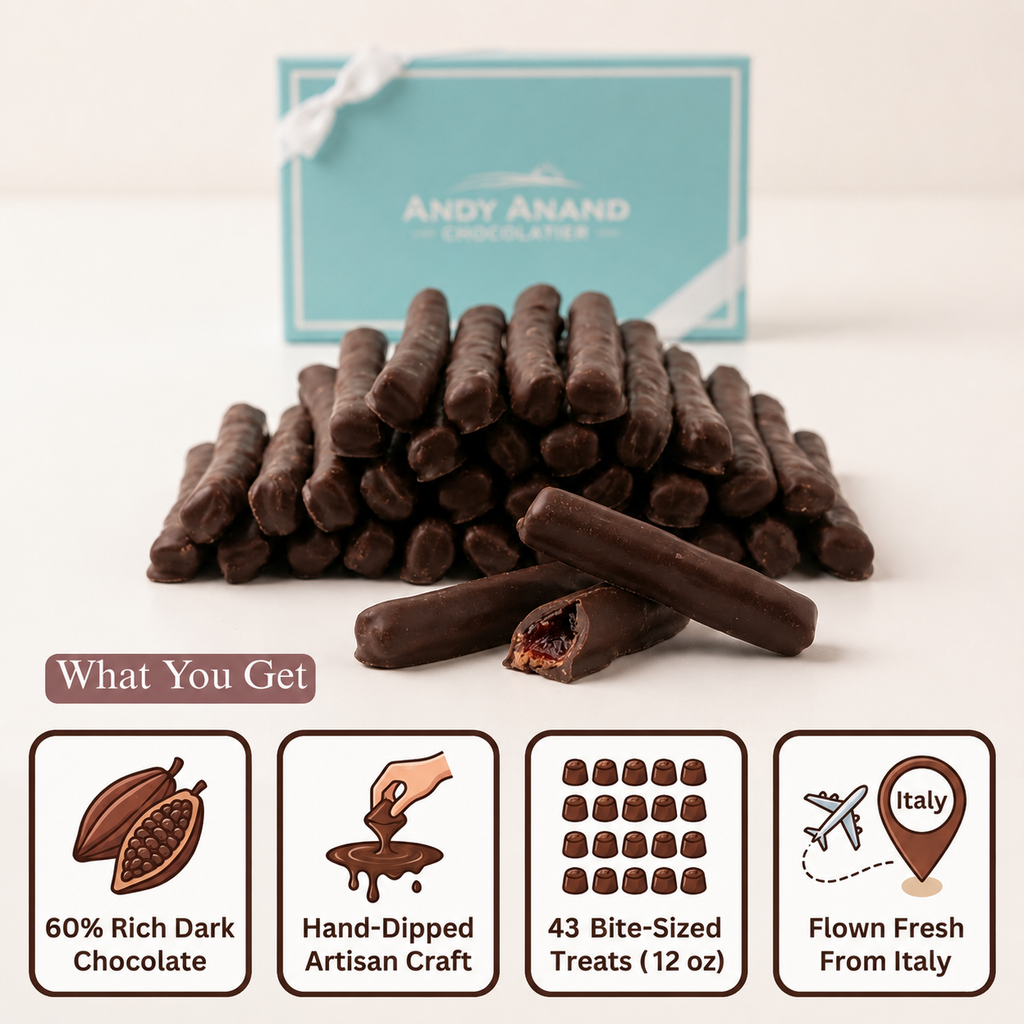 Andy Anand 60% Dark Chocolate Cherry Peel, Vegan, Gluten - Free, 12 oz Gift Box (Approx. 43 Hand - Dipped Pieces) – Premium Italian Gourmet Treat