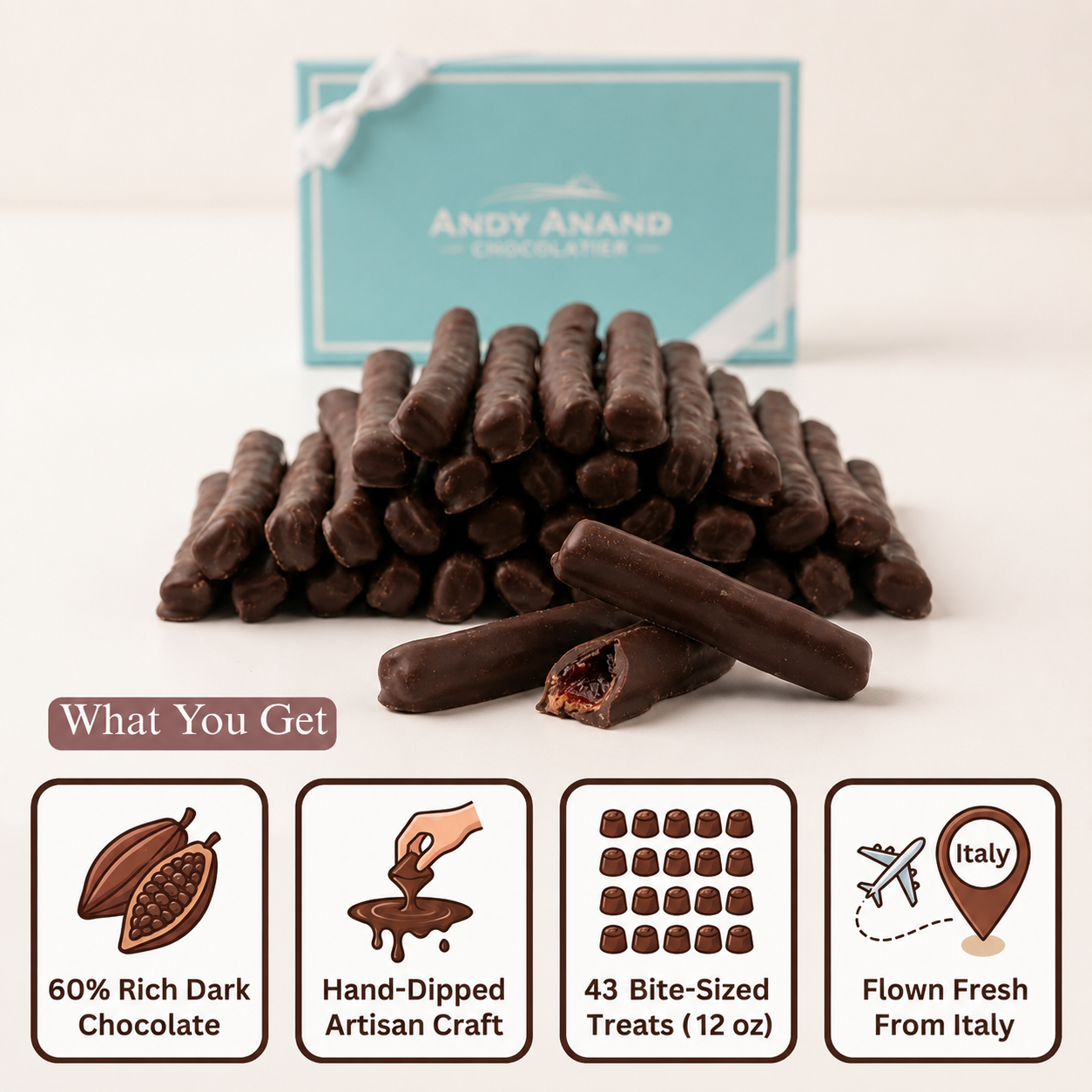 Andy Anand 60% Dark Chocolate Cherry Peel, Vegan, Gluten - Free, 12 oz Gift Box (Approx. 43 Hand - Dipped Pieces) – Premium Italian Gourmet Treat