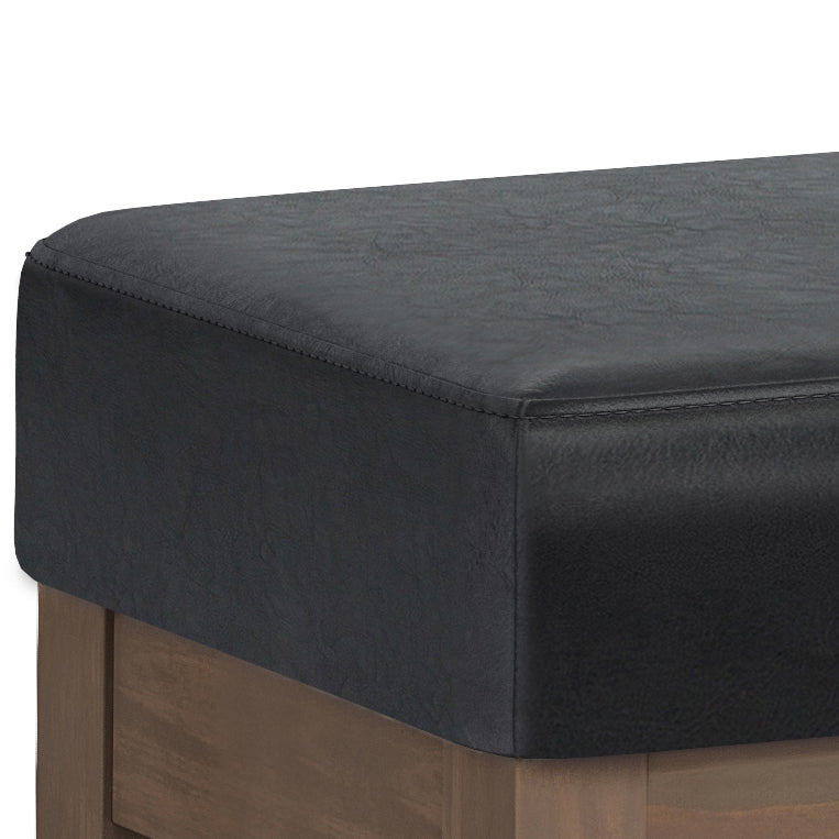 WONDERWALL 'Une Collection' Milltown Large Ottoman Bench with Solid Wood Frame - Midnight Black