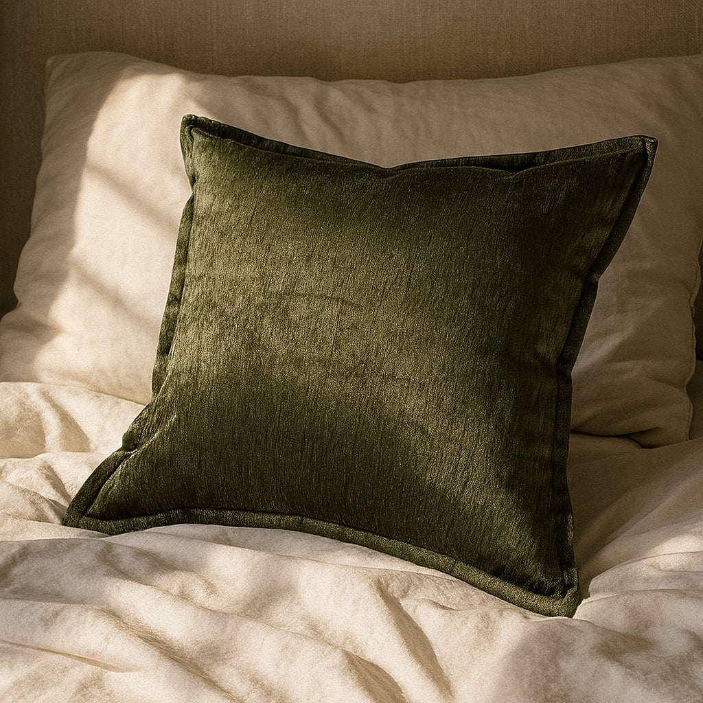 WONDERWALL 'Une Collection' Velvet Throw Pillow with Luxe Shine & Structured Support – Deep Forest Green