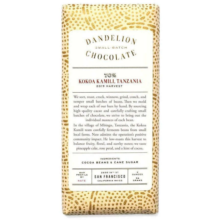 Dandelion Chocolate - Kokoa Kamili, Tanzania (2OZ | 70%)