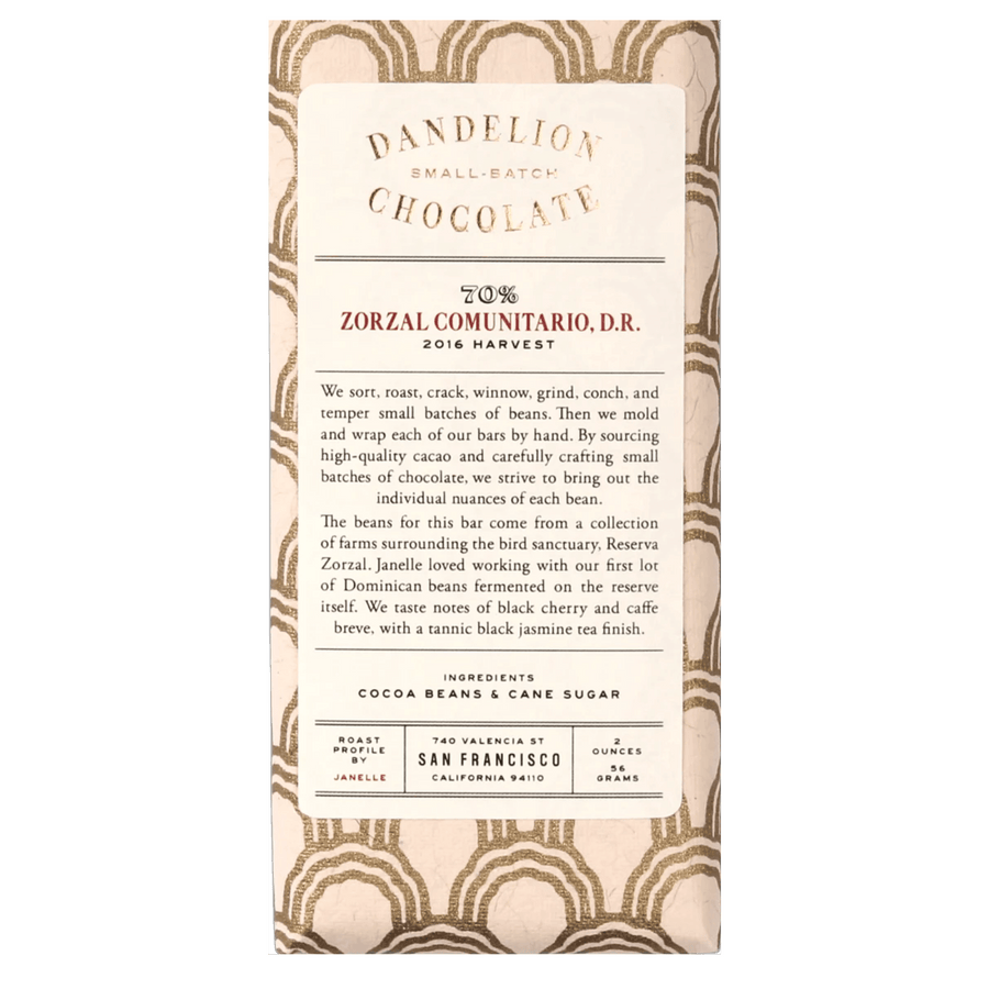 Dandelion Chocolate - Zorzal Comunitario, Dominican Republic (2OZ | 70%)