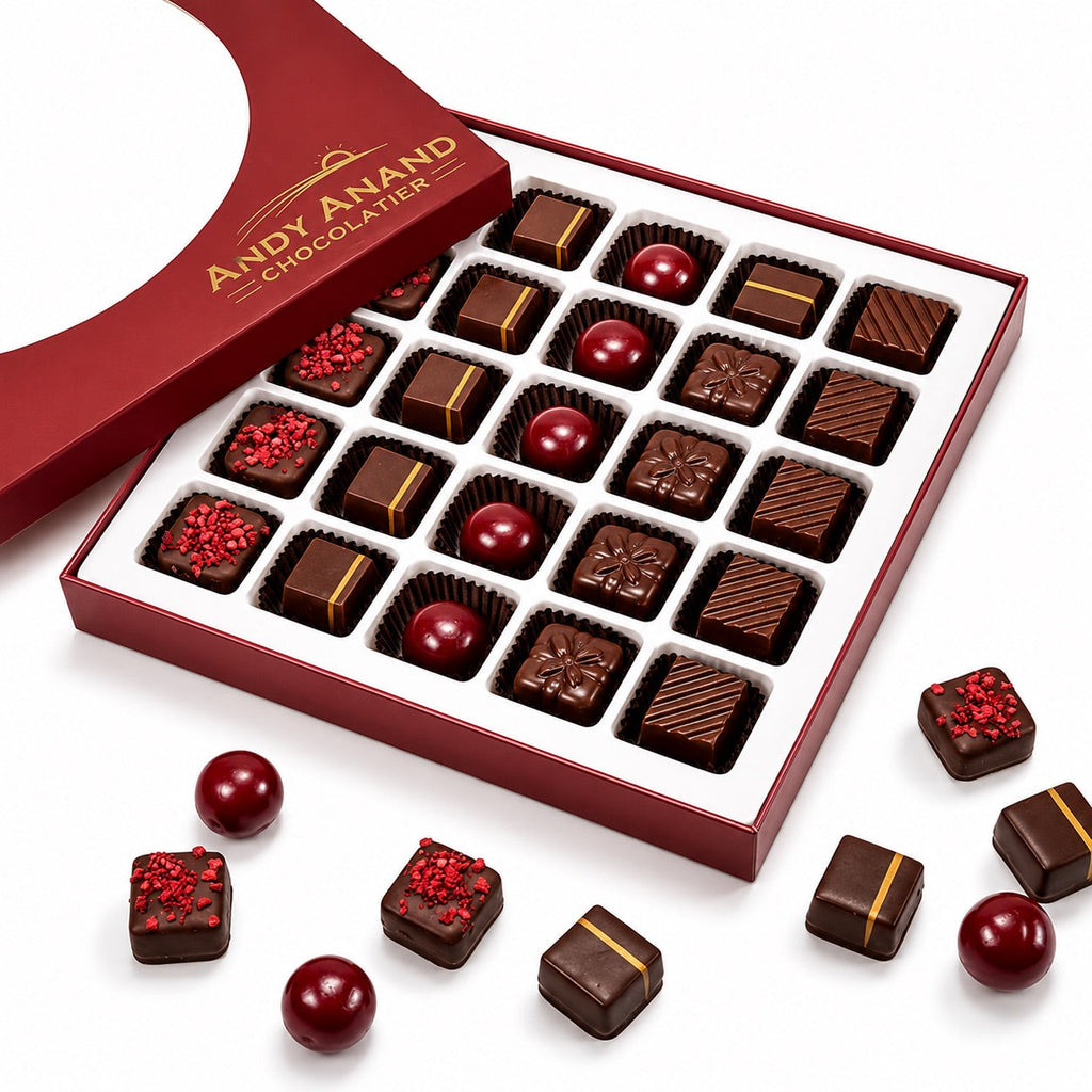 Andy Anand Vegan Dark Chocolate Truffles Praline Collection, 25 pc – Gluten - Free Gift Box, 60% Cocoa Butter, Birthday & Valentine's Day Gift