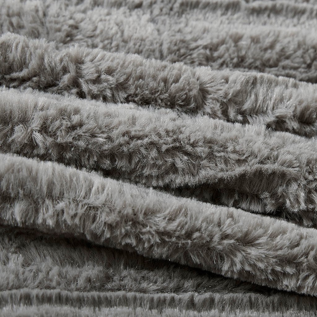 WONDERWALL 'Une Collection' Grey Fur Down Alternative Comforter Mini Set with Checkerboard Texture - Grey