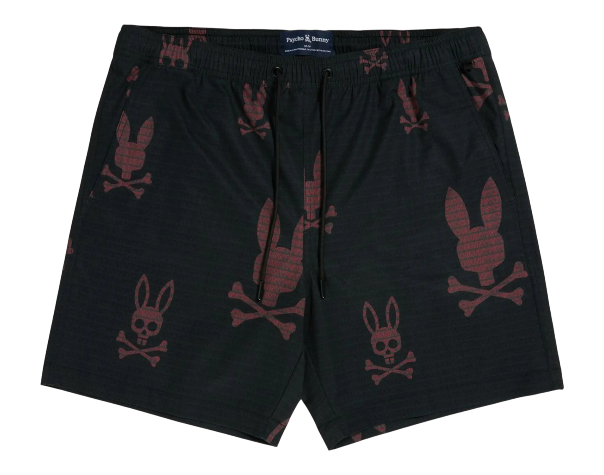 Psycho Bunny Harvey All Over Print Men Swim Trunks Black/Pink