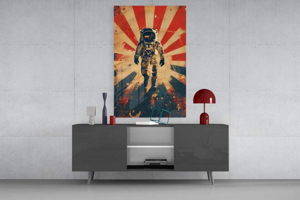 WONDERWALL ‘L’Atelier Fun Collection’ Retro Sun Rays Astronaut Glass Wall Art