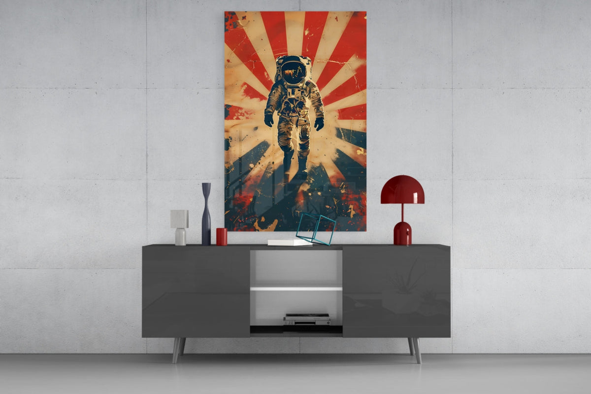 WONDERWALL ‘L’Atelier Fun Collection’ Retro Sun Rays Astronaut Glass Wall Art