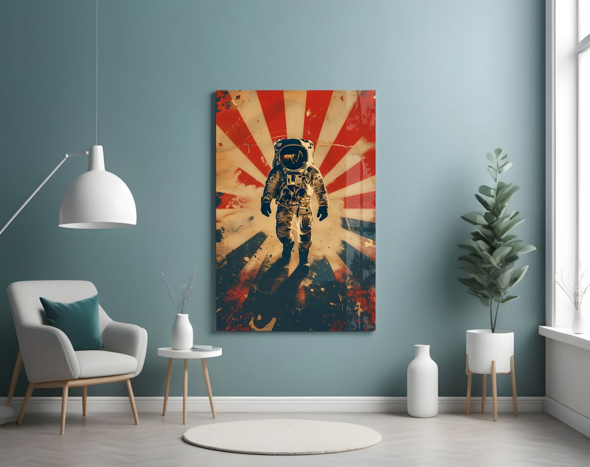 WONDERWALL ‘L’Atelier Fun Collection’ Retro Sun Rays Astronaut Glass Wall Art