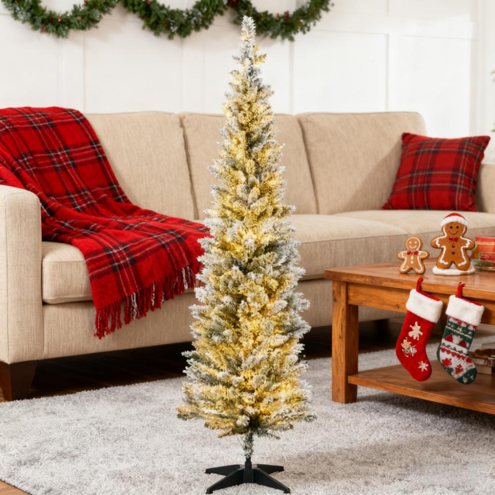 WONDERWALL ‘Noël DuBois’ Slim Artificial Christmas Tree with Warm White LEDs – Green