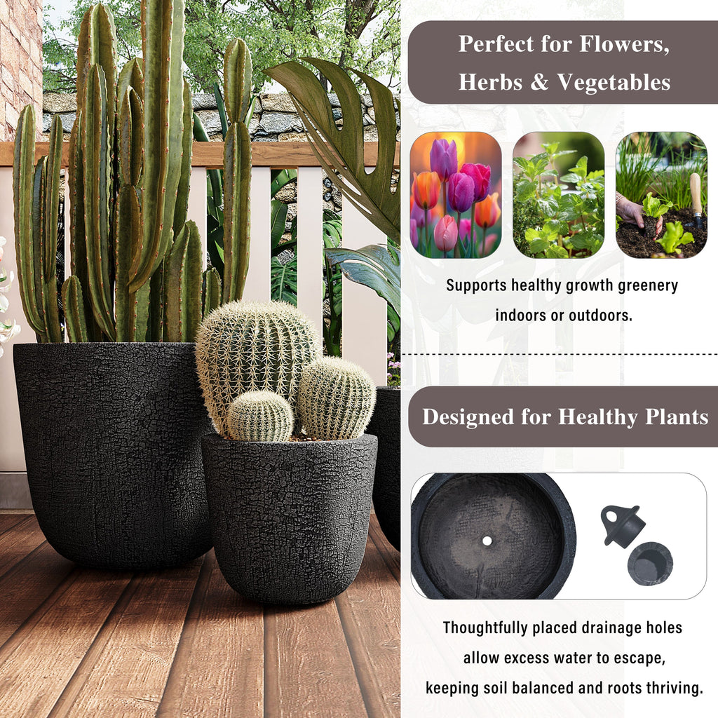 WONDERWALL 'Une Collection' Lightweight MGO Planter Set of 3 with Crackle Texture - Neutral