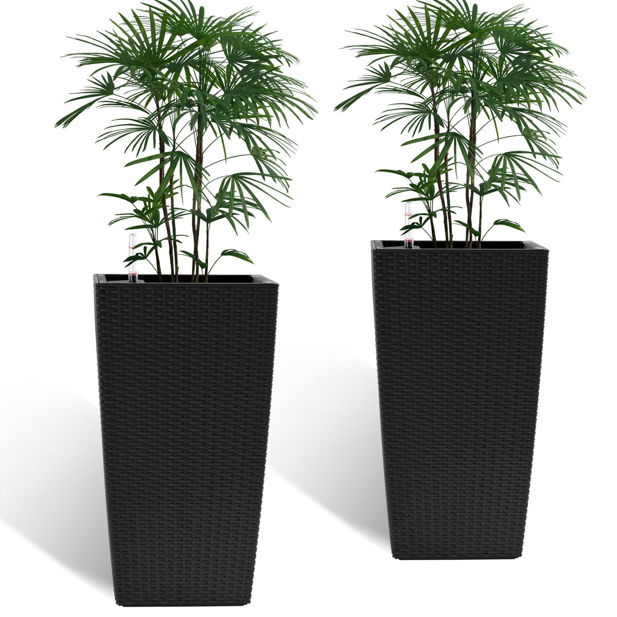 WONDERWALL 'Une Collection' Square Planters with Automatic Watering System - Faux Rattan, Pack of 2