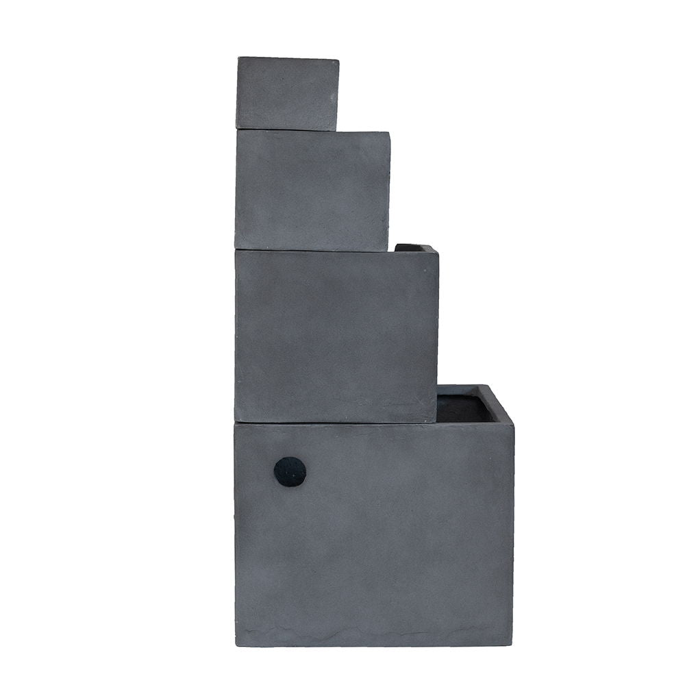 WONDERWALL 'Une Collection' Cement 4 Tier Block Water Fountain with Modern Design - Gray