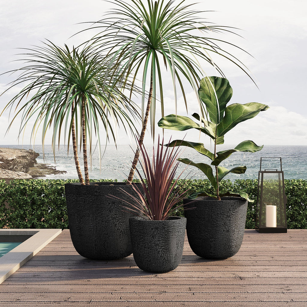 WONDERWALL 'Une Collection' Lightweight MGO Planter Set of 3 with Crackle Texture - Neutral