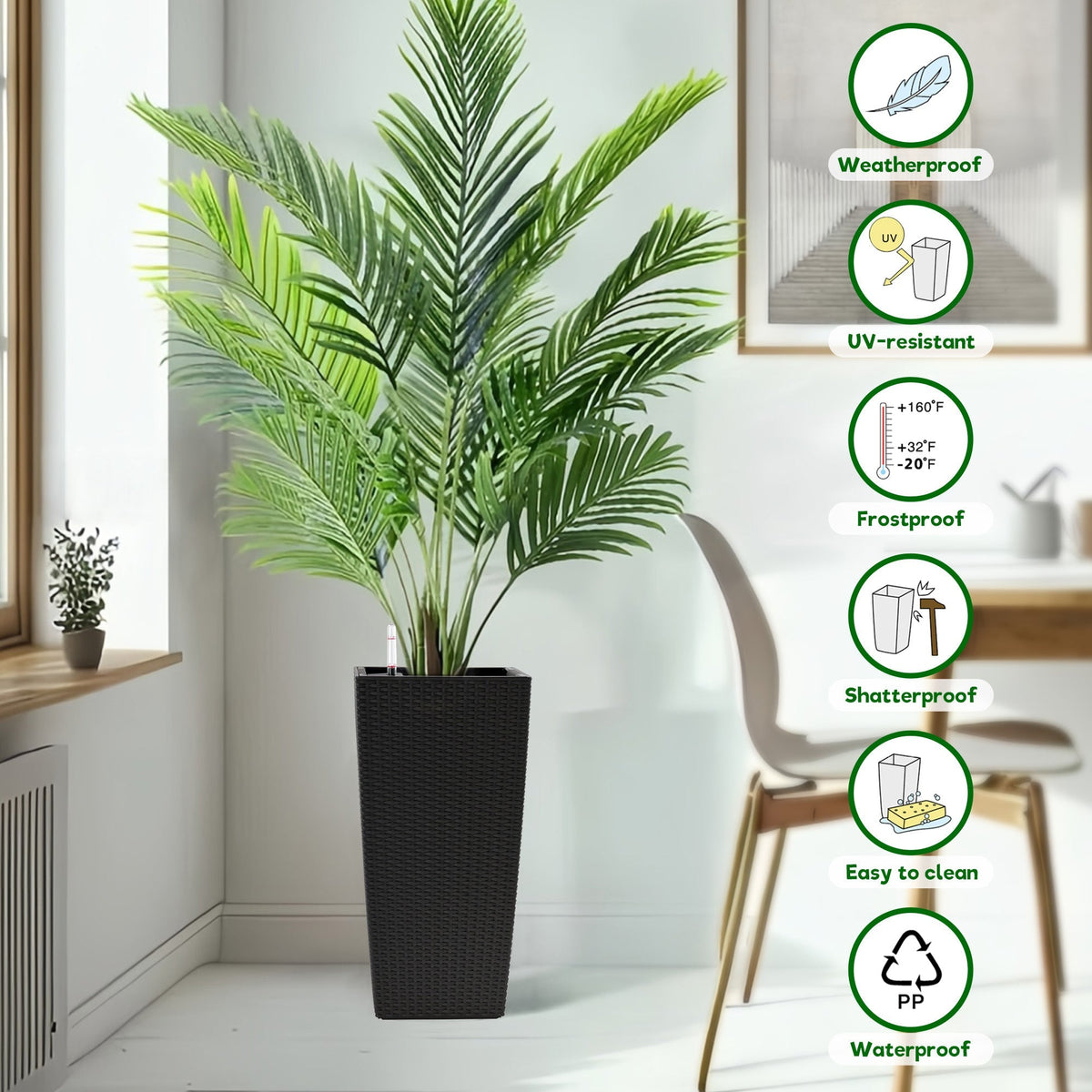 WONDERWALL 'Une Collection' Square Planters with Automatic Watering System - Faux Rattan, Pack of 2