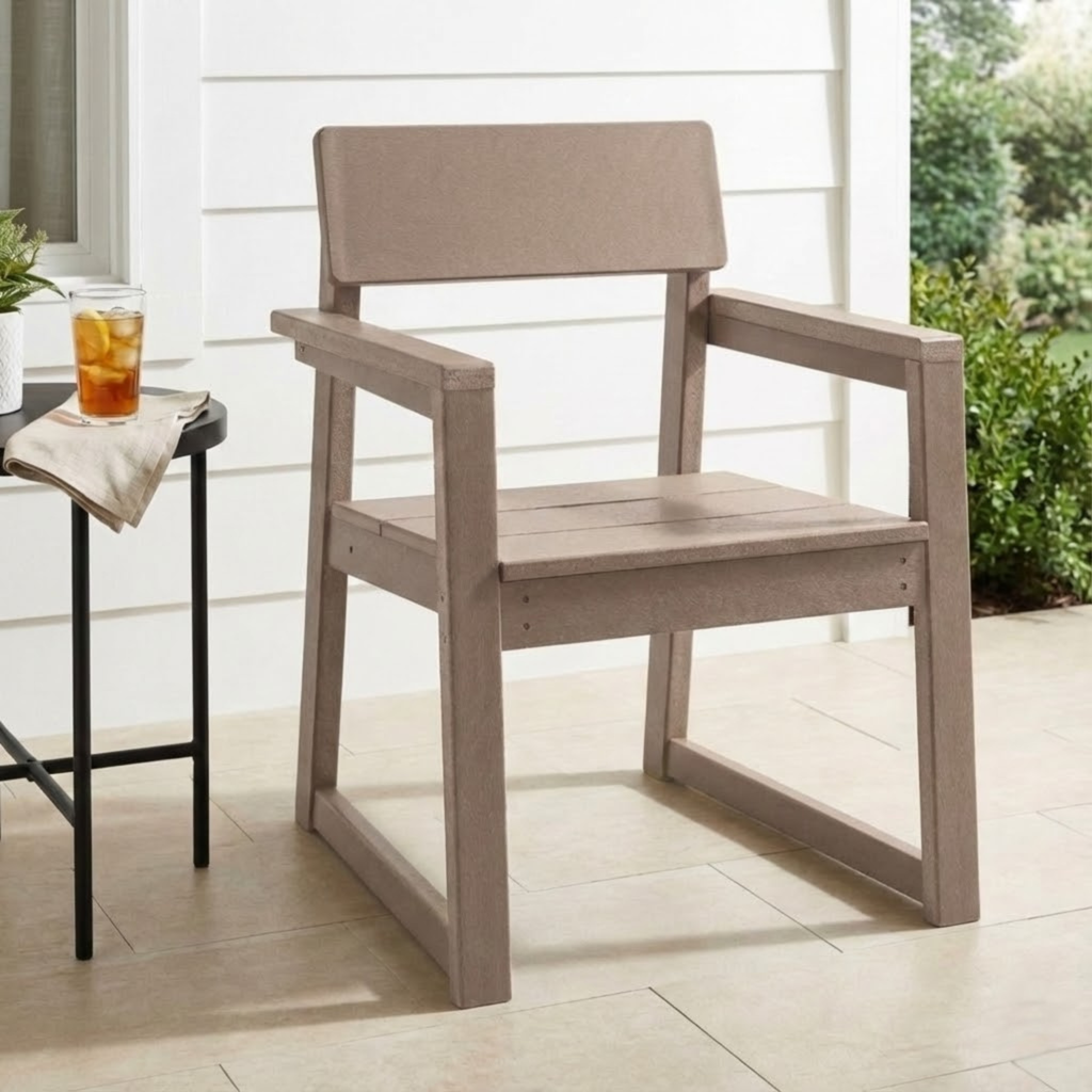 WONDERWALL 'Une Collection' Antique Wood Color Outdoor Armchair with HDPE Construction - Wood