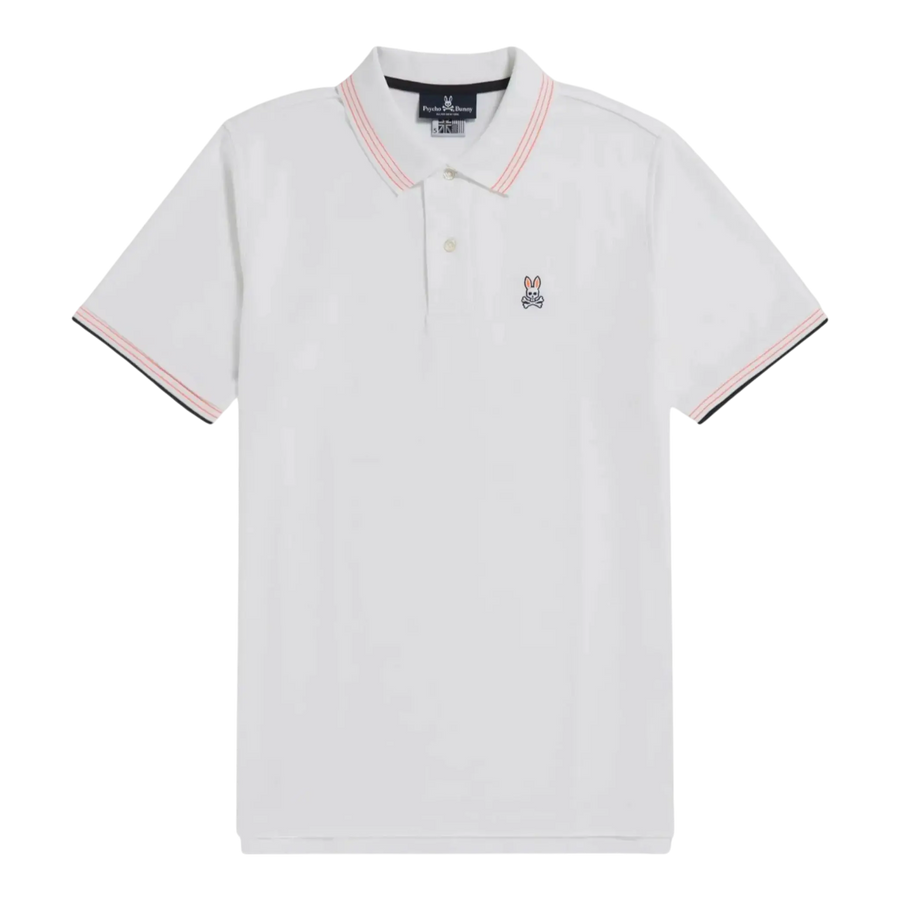 Psycho Bunny Anthony Neon Tipped Men Polo Shirt White/Neon Org