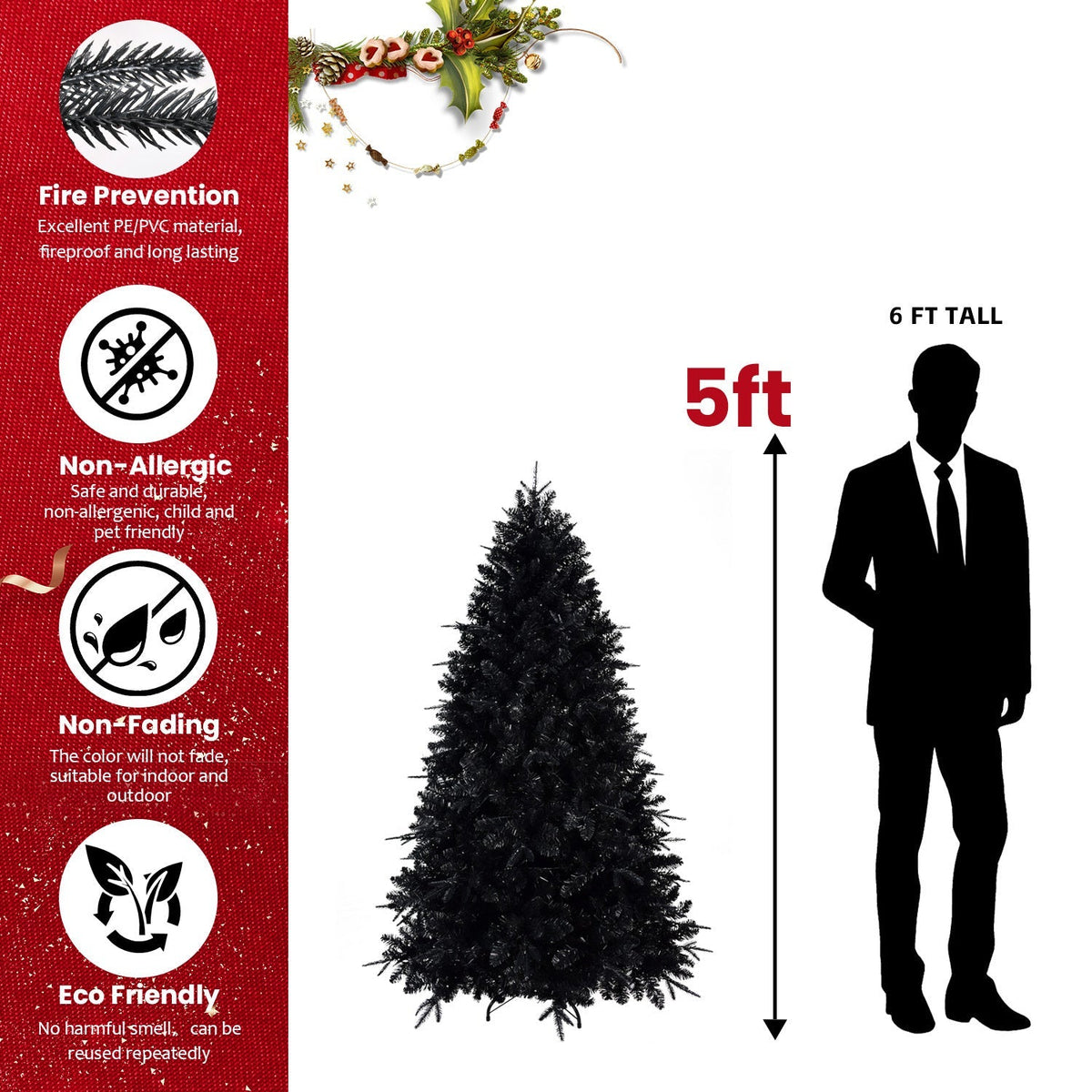 WONDERWALL 'Une Collection' 6-Foot Pre-Lit Black Christmas Tree with 350 LED Lights - Black