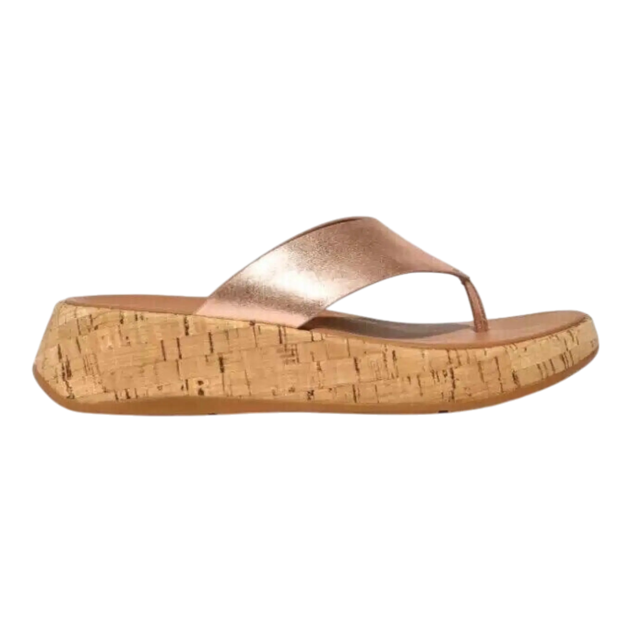 FitFlop F-Mode Women Slide Sandals Rose Gold Cork Flatform Toe-Post