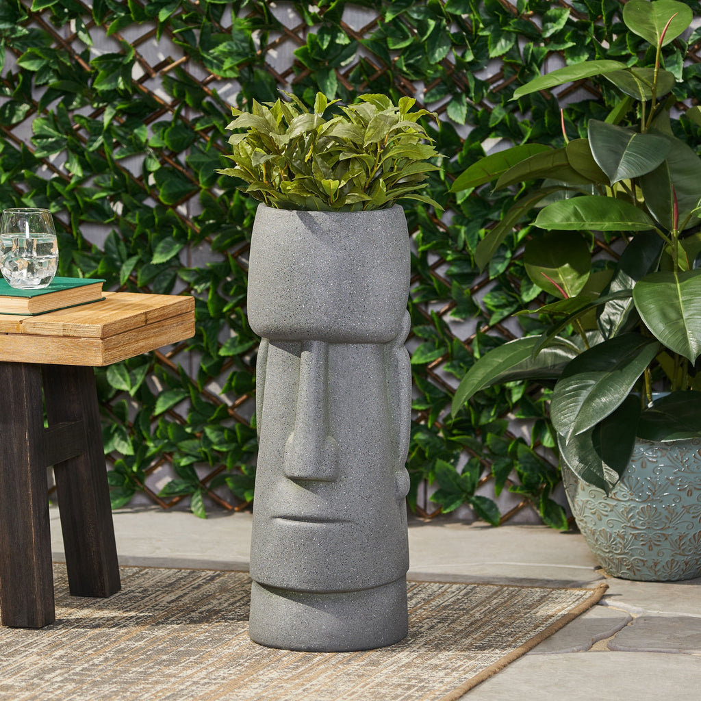 WONDERWALL 'Une Collection' Stone Gray Flower Planter with Textured Cast Stone Finish - Tall