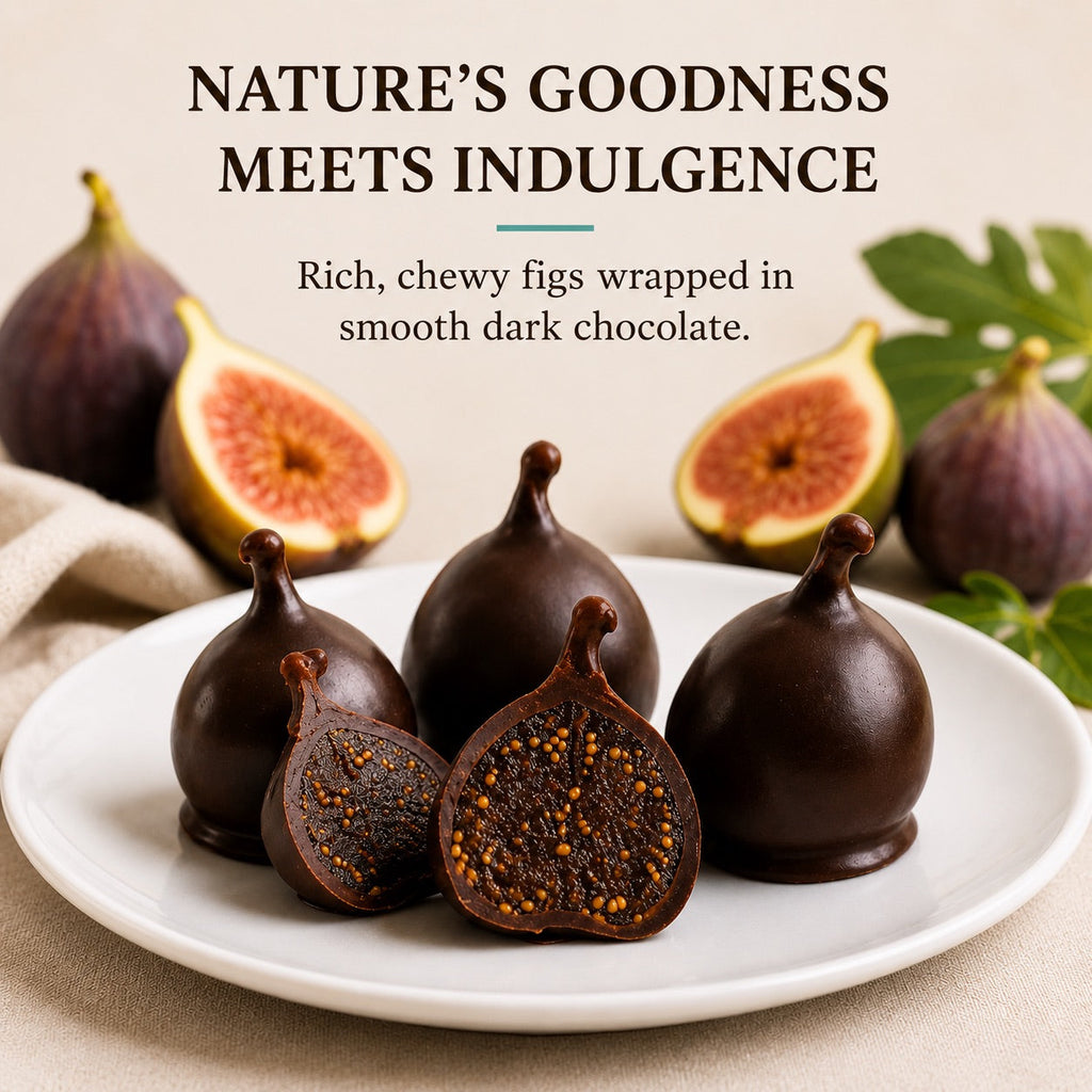 Andy Anand Vegan Belgian Dark Chocolate Figs - 24 Pc Gift Box, Premium 60% Cocoa Butter, Dairy - Free Gourmet Confection, Perfect for Birthday, Valentine’s &amp; Anniversary Gifts - Handcrafted in California