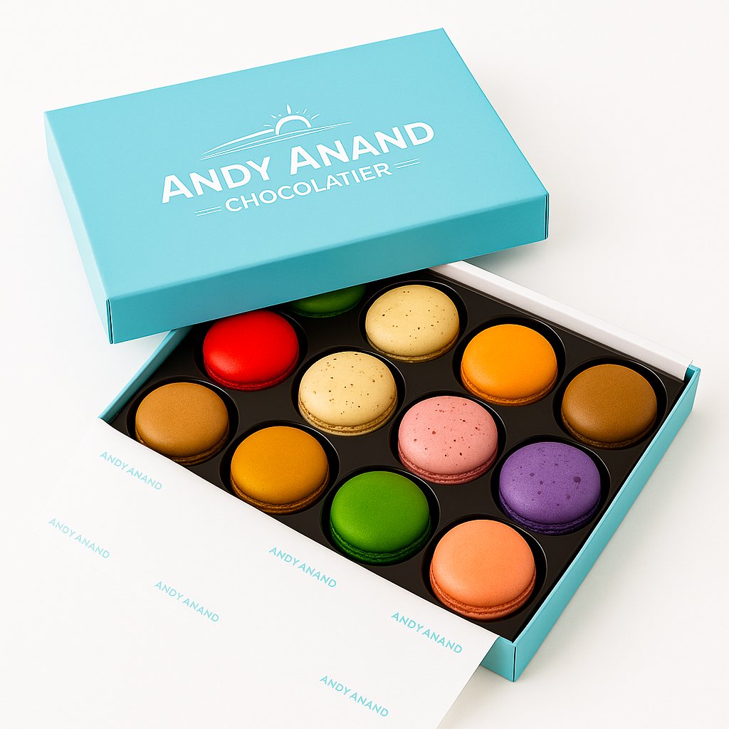 Andy Anand French Macarons, 12 - Piece Gift Box – Gluten - Free, Made Fresh Daily, Assorted Gourmet Flavors – Birthday, Holiday & Celebration