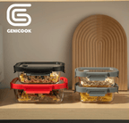 Genicook Four-Piece Rectangular Glass Container Set with Vented Lids