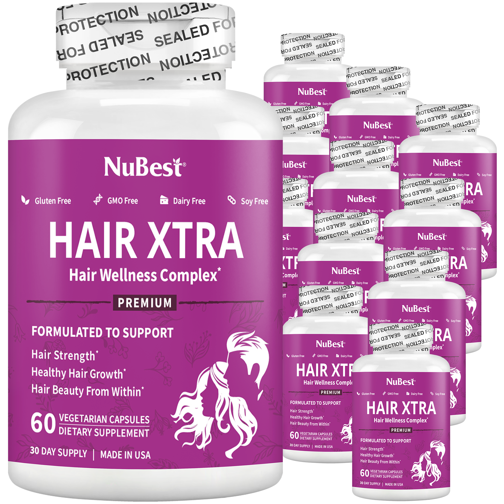 Hair Xtra, Premium Hair Growth Support for Men & Women, 60 Vegan Capsules by NuBest Nutrition®
