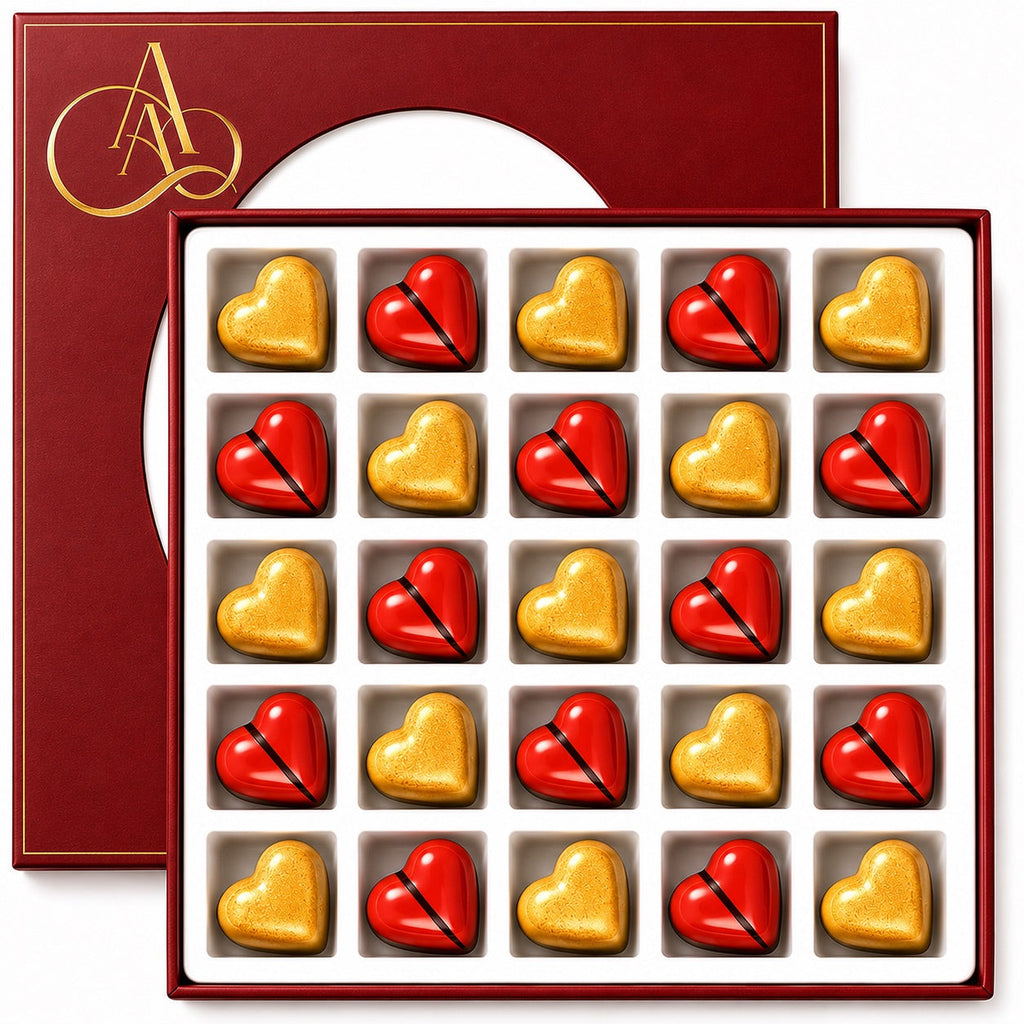 Andy Anand White Chocolate Heart Gift Box, 25 pc, 60% Cocoa – Gluten - Free, Silky Smooth, Valentine's Day, Anniversary & Special Gift