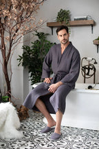 Waffle Spa Bathrobe for Men -  Absorbent, Lightweight
