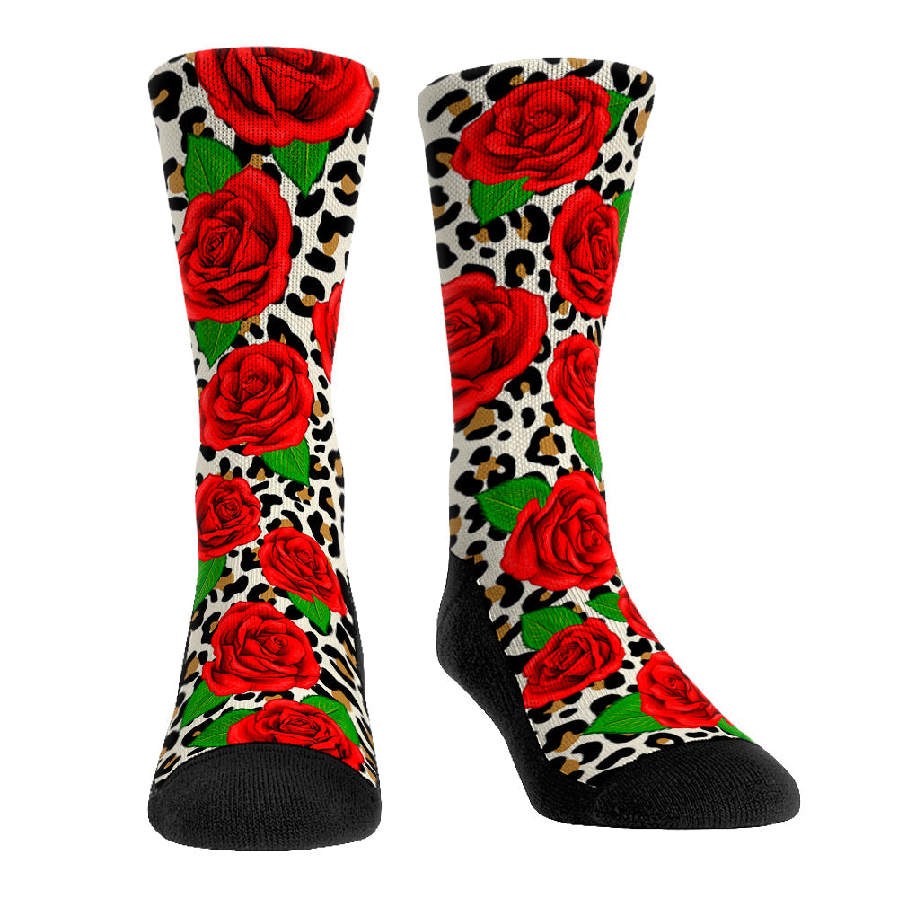 Leopard Rose Crew Socks