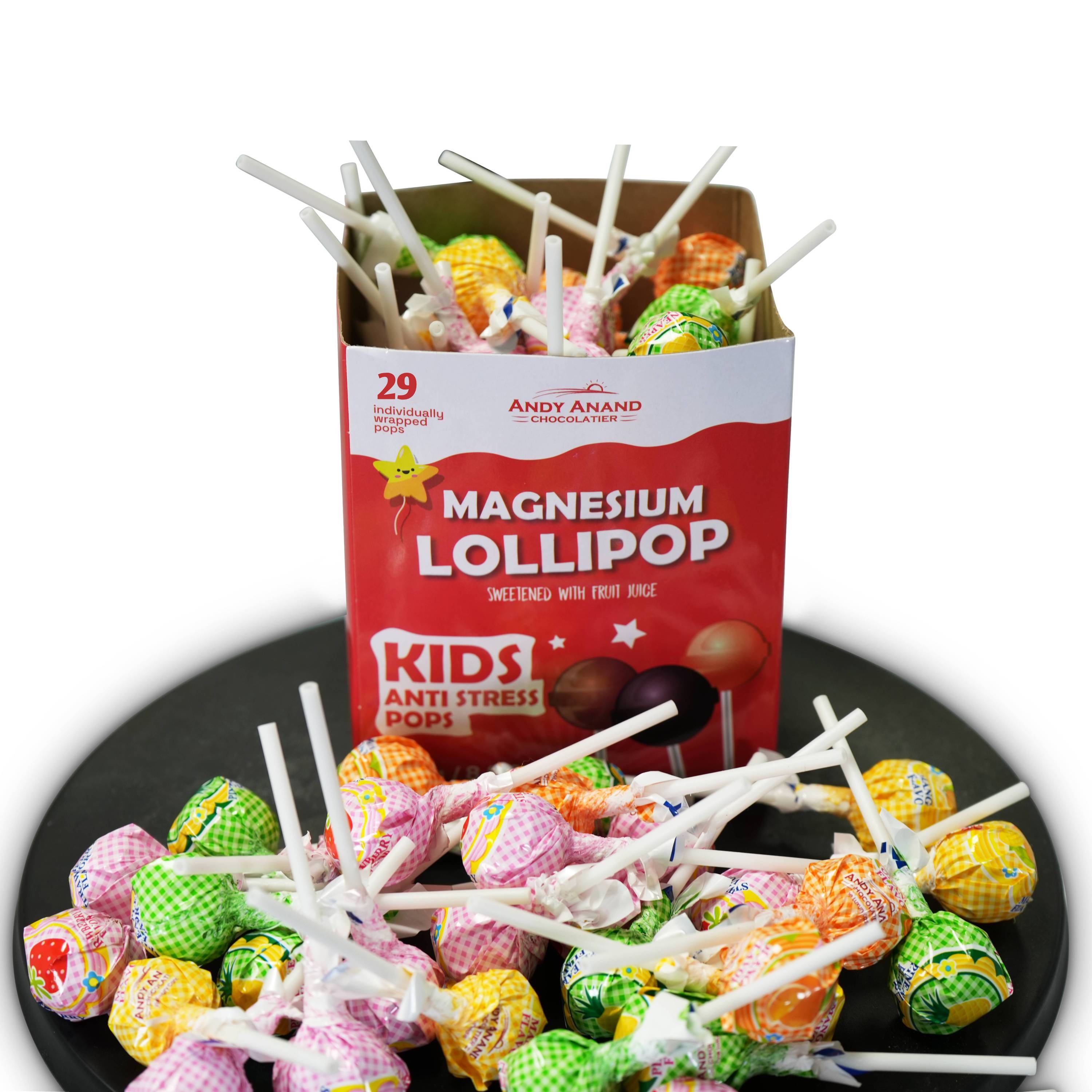 Andy Anand Sugar - Free Magnesium Lollipops & Sweet - Calm Combo, 29 ct, 8.8 oz – Real Fruit Juice, Keto, Kids Support, Birthday Gift Box