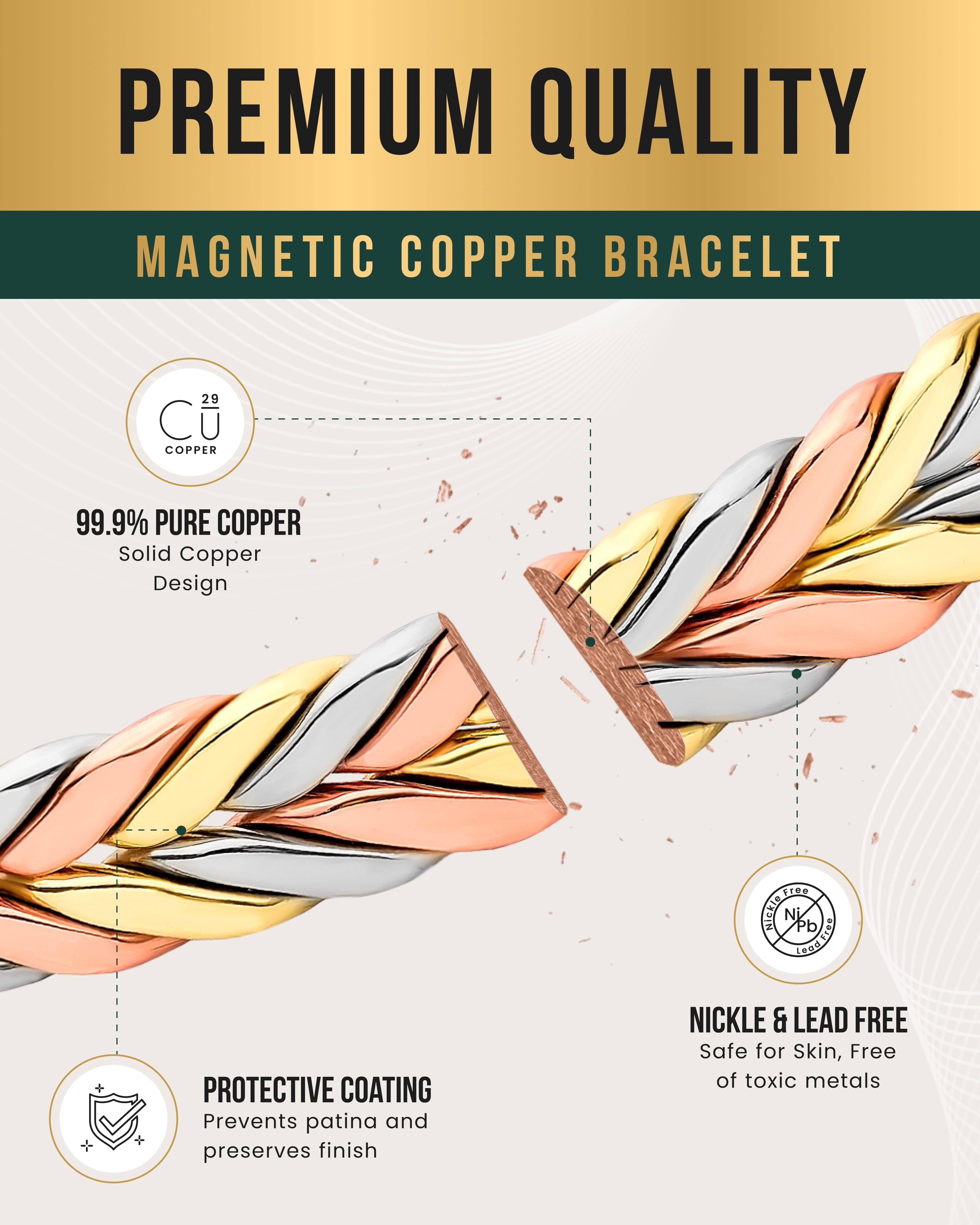 Woven Tri - Tone Magnetic Therapy Bracelet Cuff