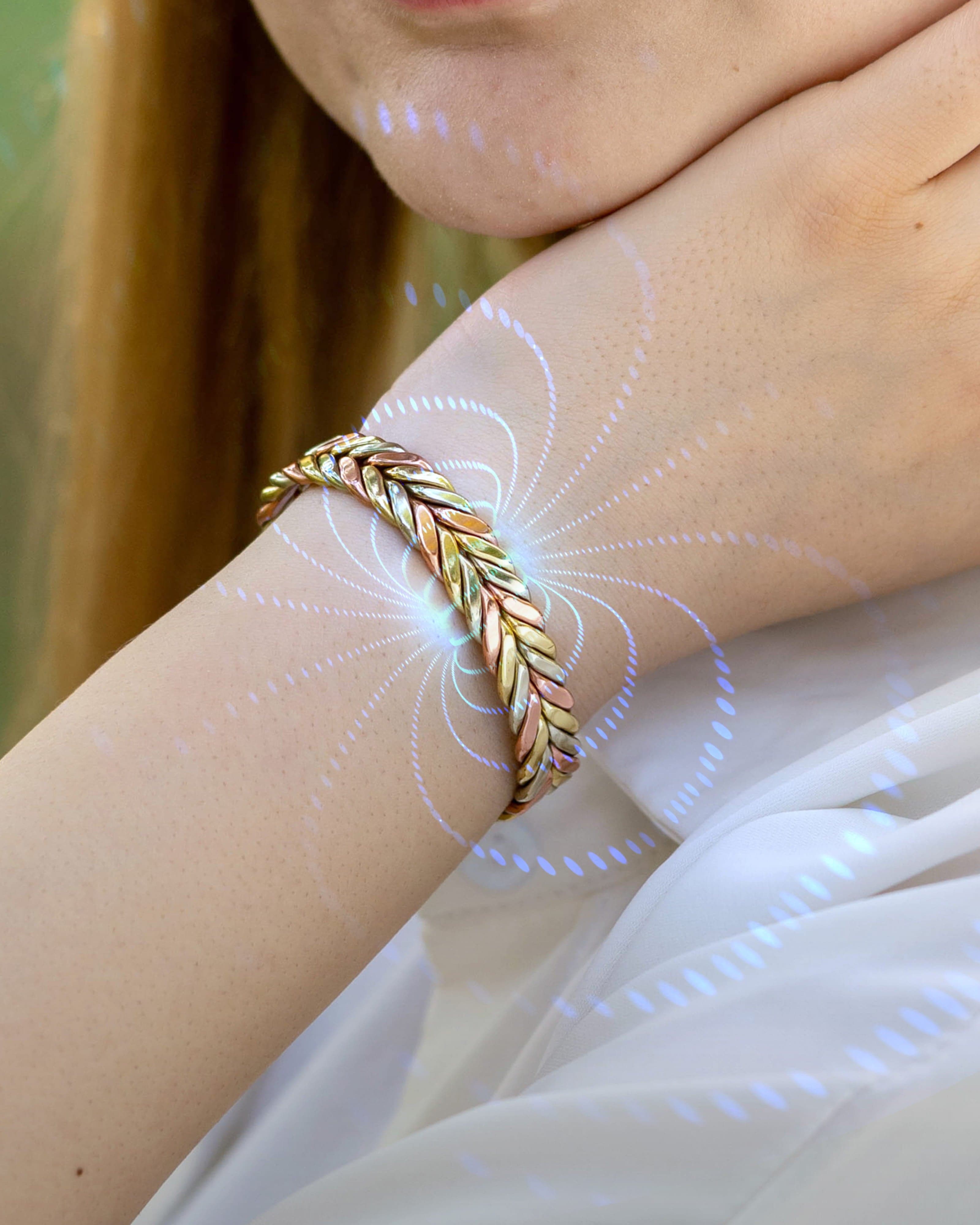 Woven Tri - Tone Magnetic Therapy Bracelet Cuff