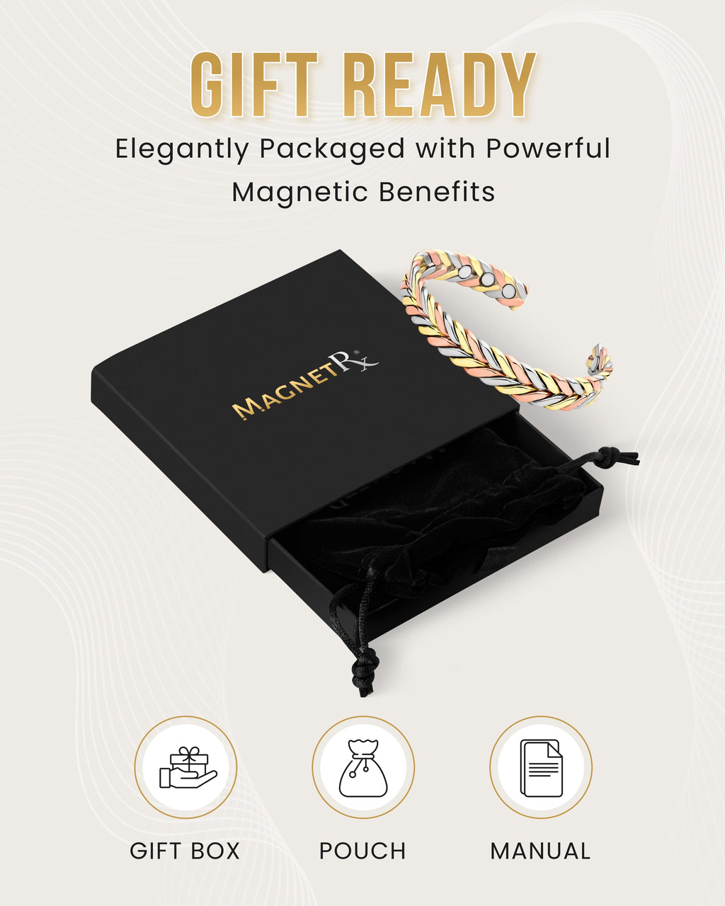 Woven Tri - Tone Magnetic Therapy Bracelet Cuff