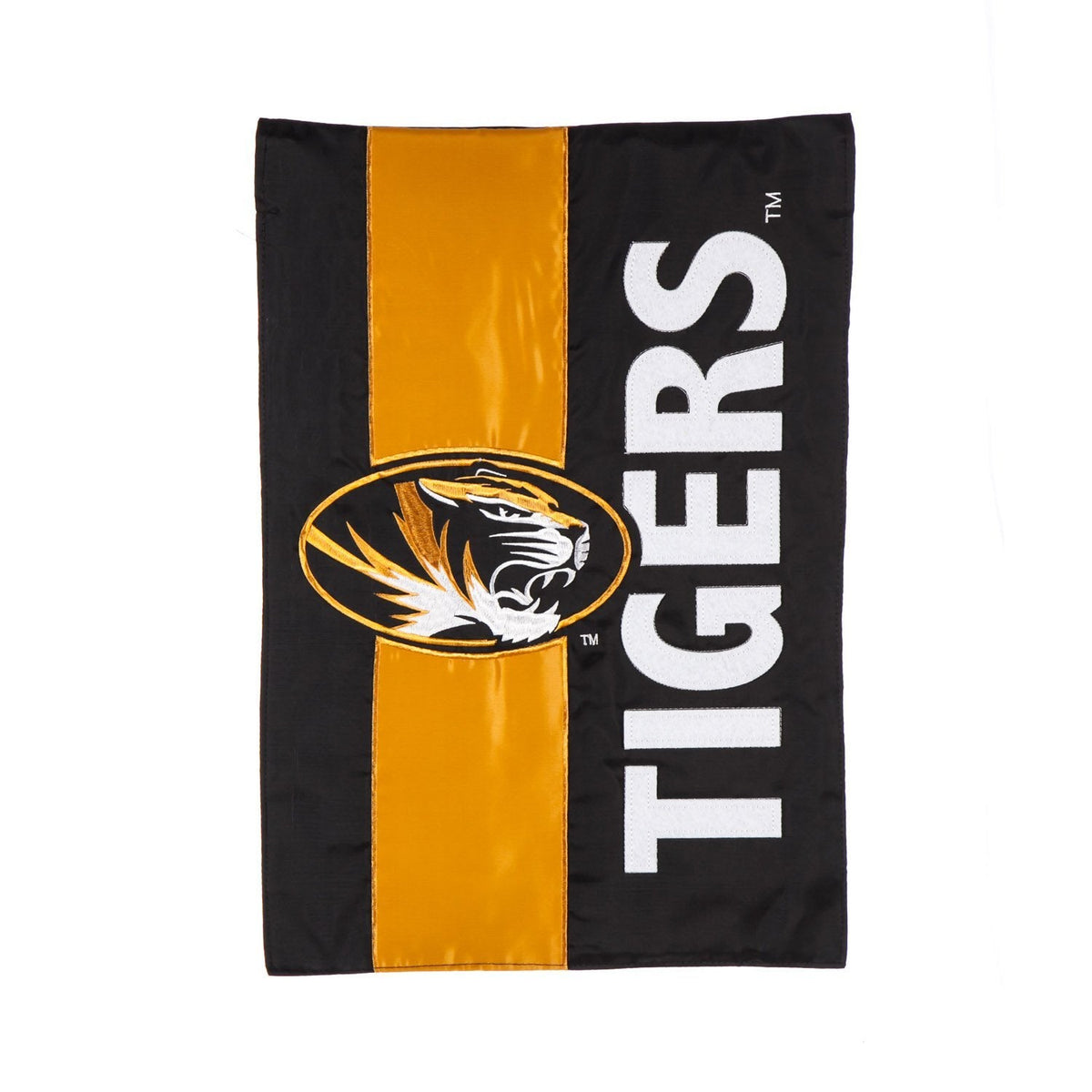 University of Missouri Tigers Premium Double Sided Garden Flag Banner, Embroidered Applique, 12.5 x 18 inch, Indoor Outdoor Use, Display Stand Sold Separately