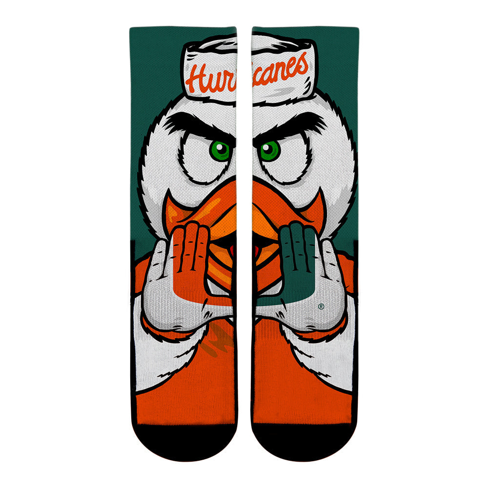 Miami Hurricanes - Sebastian the Ibis Mascot Crew Socks