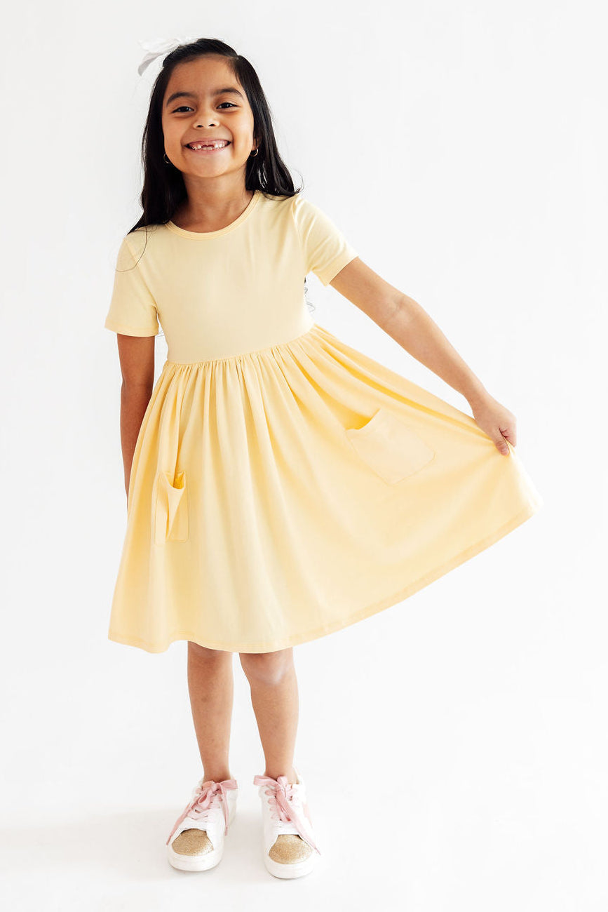 Butter Yellow S/S Pocket Twirl Dress - WONDERWALL