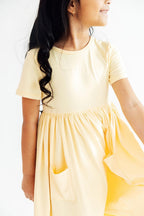 Butter Yellow S/S Pocket Twirl Dress - WONDERWALL