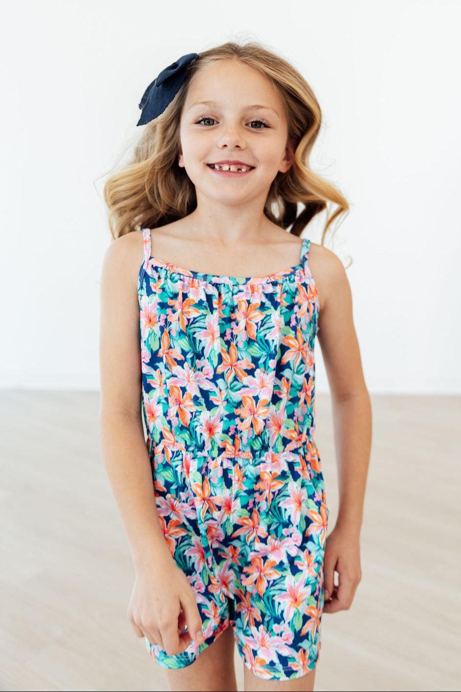 Island Blossoms Strappy Play Romper - WONDERWALL